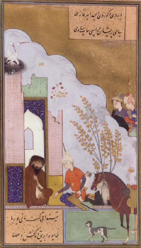 unknow artist Young Sultan Mahmud of Ghazni visits a Hermit Note the sultan-s horse and his dog. oil painting picture